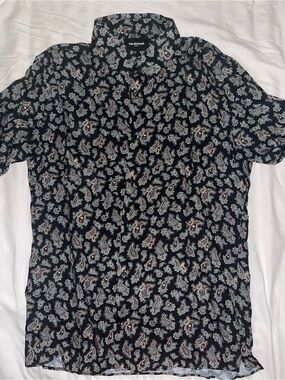 The Kooples Black Paisley Button-Down Blouse with Teal Accents
